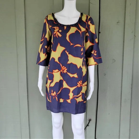 LOFT | Dresses | Ann Taylor Loft Blue Yellow Print Shift Dress P Petite 2 |  Poshmark
